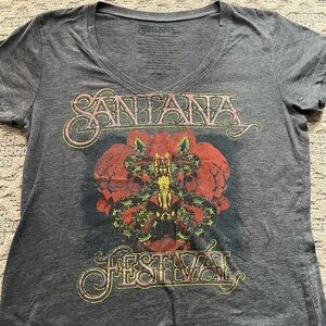 🎸 '11 Santana Carlos Band Festival Retro Style Pink Shine Snake Rose V Neck Tee